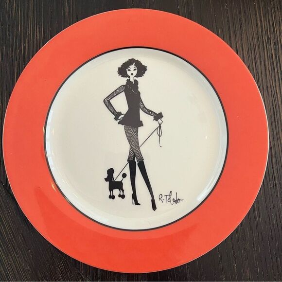 4 Nordstrom Ruben Toledo Salad Dessert Plate Fashion Limited Edition 2002 Dogs - Picture 3 of 10